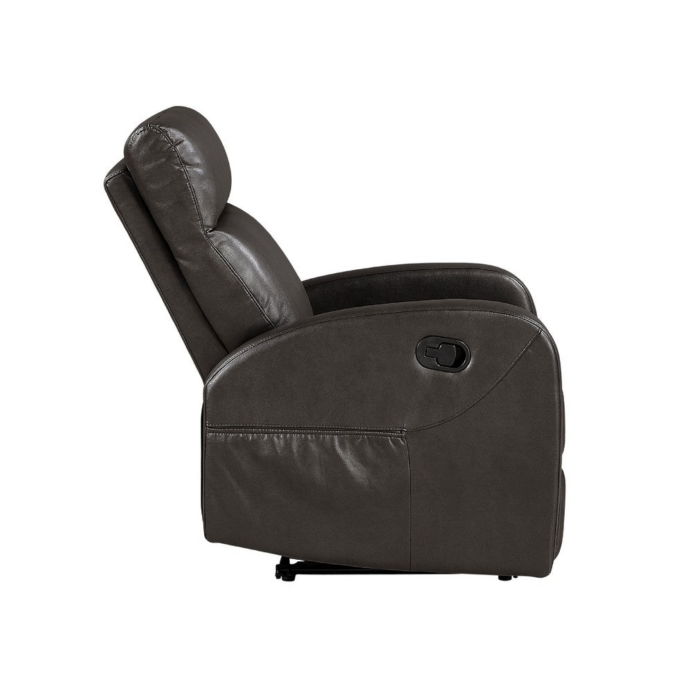 Mey Wall Hugger Manual Recliner Chair w Pocket | Dark Brown Faux Leather