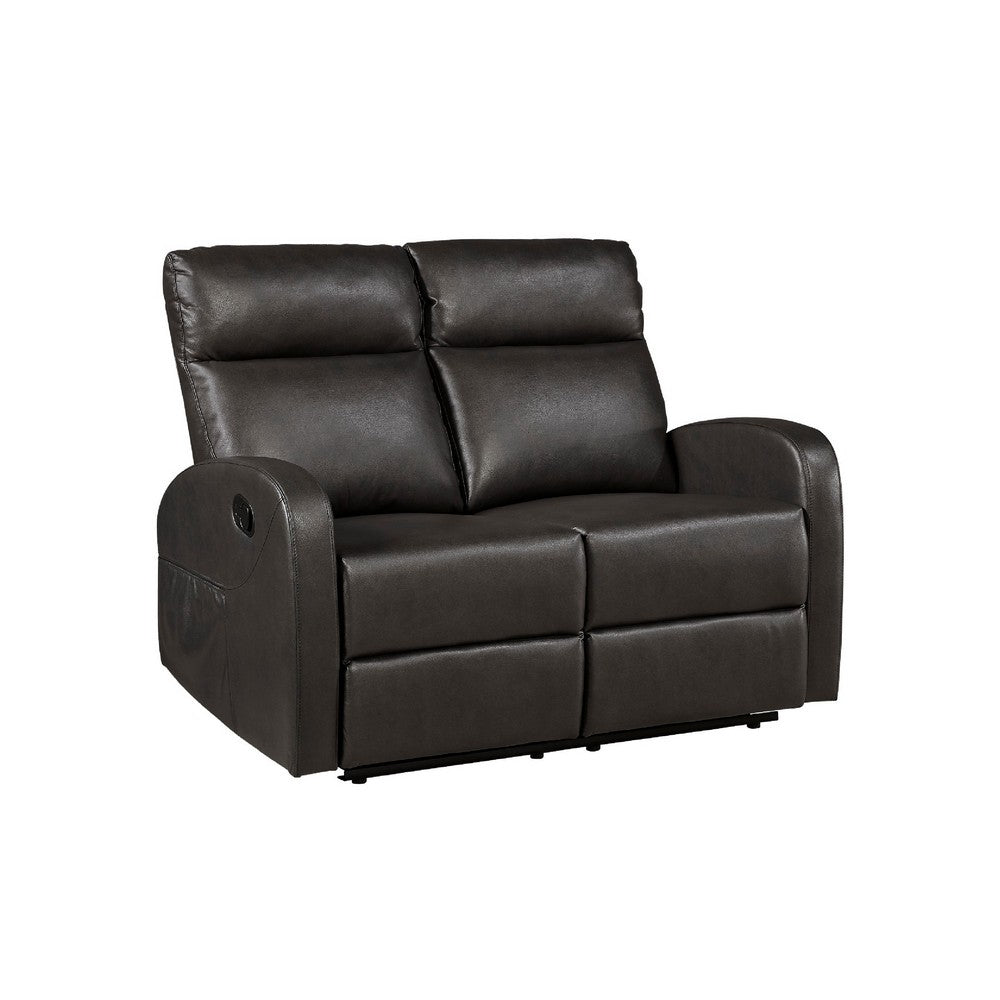Mey Wall Hugger Manual Recliner Loveseat | Dark Brown Faux Leather 50"