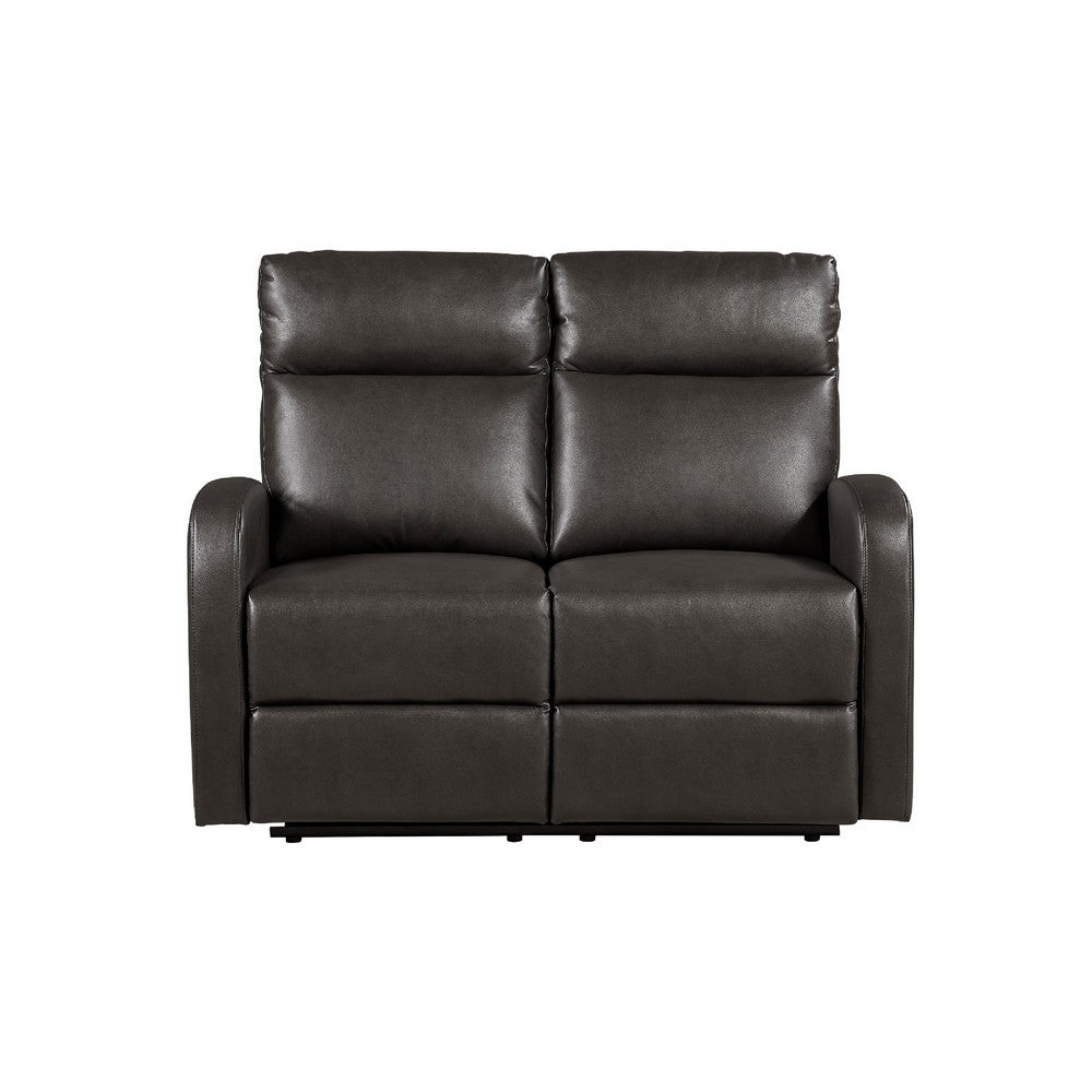 Mey Wall Hugger Manual Recliner Loveseat | Dark Brown Faux Leather 50"