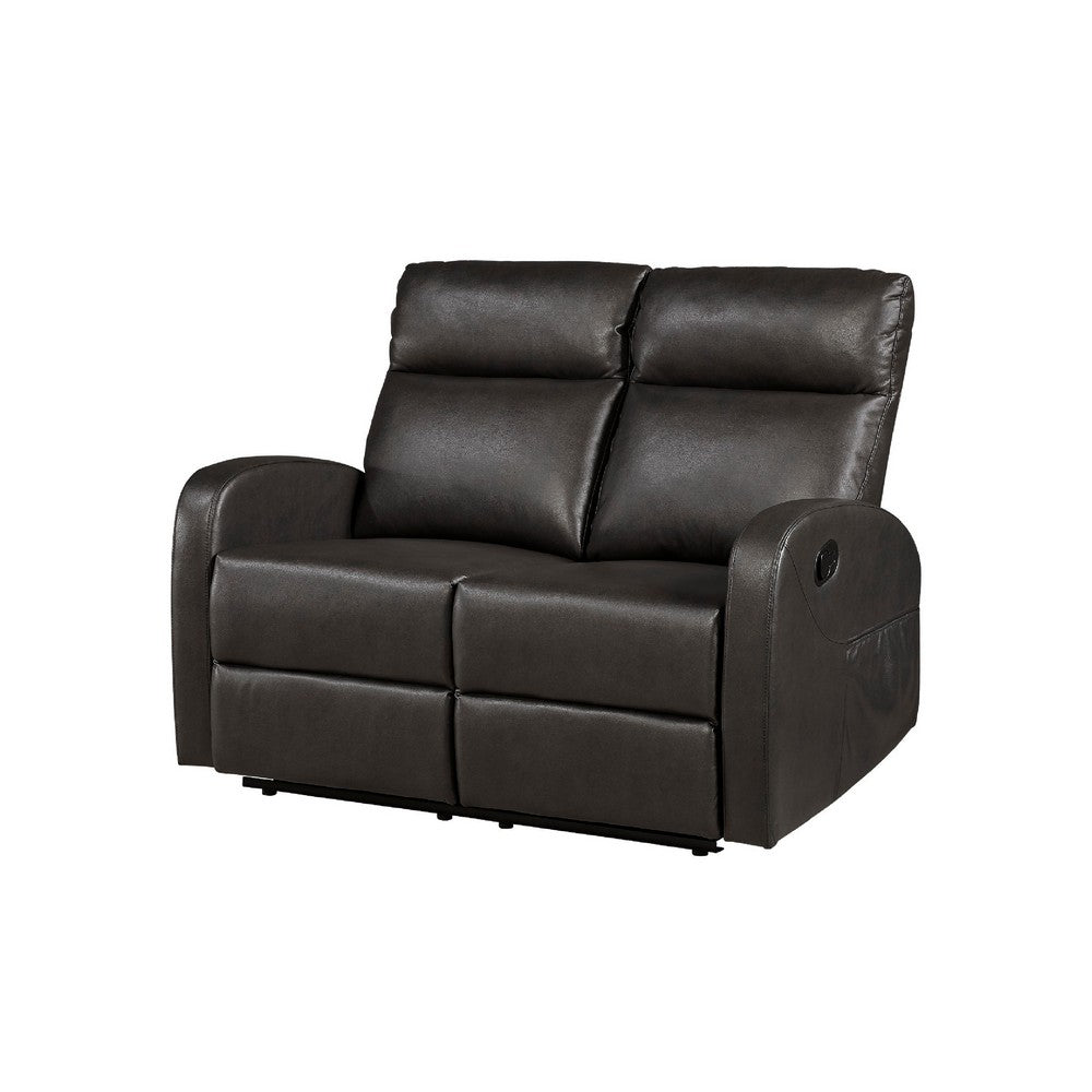 Mey Wall Hugger Manual Recliner Loveseat | Dark Brown Faux Leather 50"