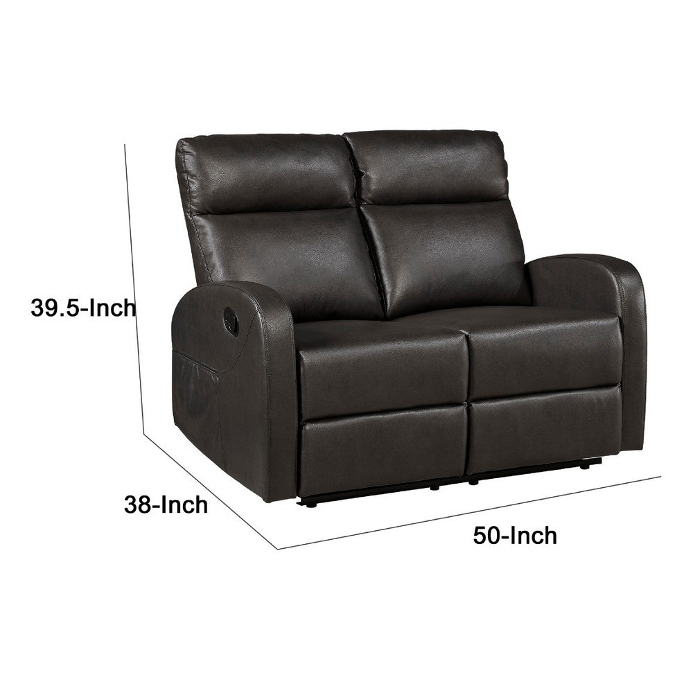 Mey Wall Hugger Manual Recliner Loveseat | Dark Brown Faux Leather 50"