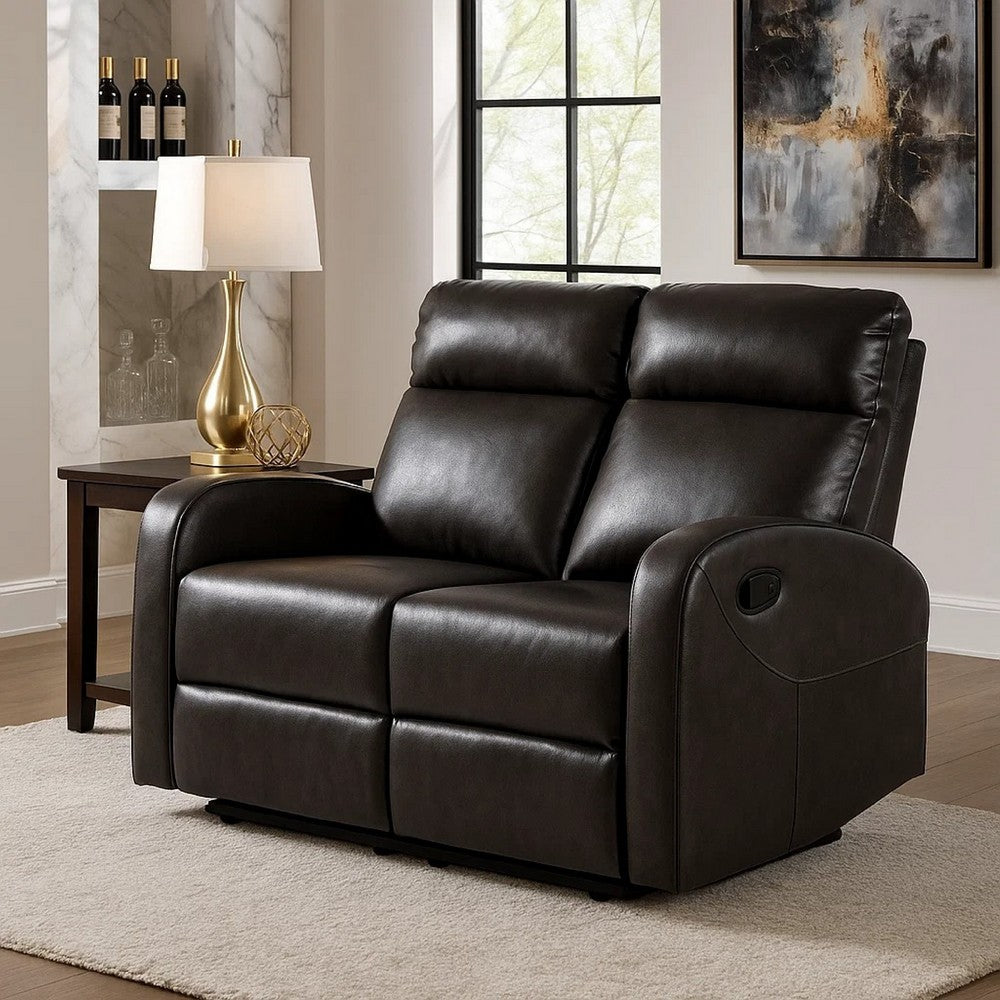 Mey Wall Hugger Manual Recliner Loveseat | Dark Brown Faux Leather 50"