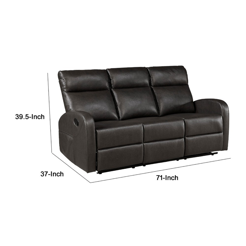 Mey Wall Hugger Manual Recliner Sofa | Dark Brown Faux Leather 71"
