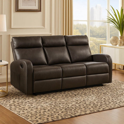Mey Wall Hugger Manual Recliner Sofa | Dark Brown Faux Leather 71"