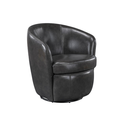 Dey Swivel Barrel Chair with Curved Back | Smoky Gray Top Grain Leather