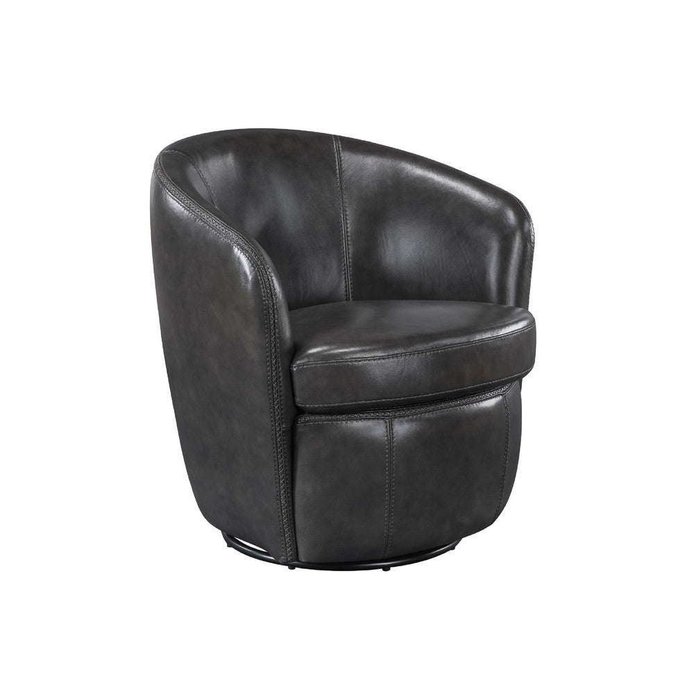 Dey Swivel Barrel Chair with Curved Back | Smoky Gray Top Grain Leather