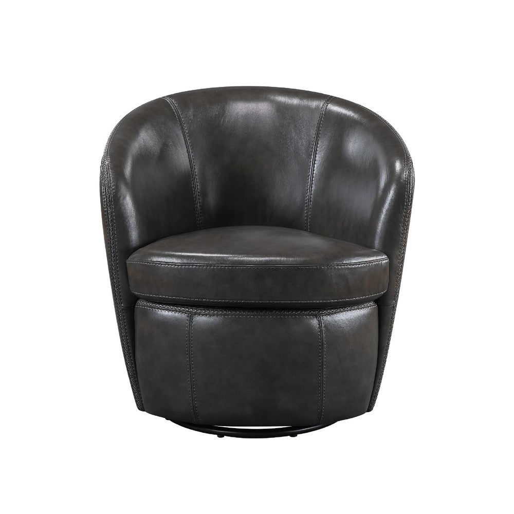 Dey Swivel Barrel Chair with Curved Back | Smoky Gray Top Grain Leather