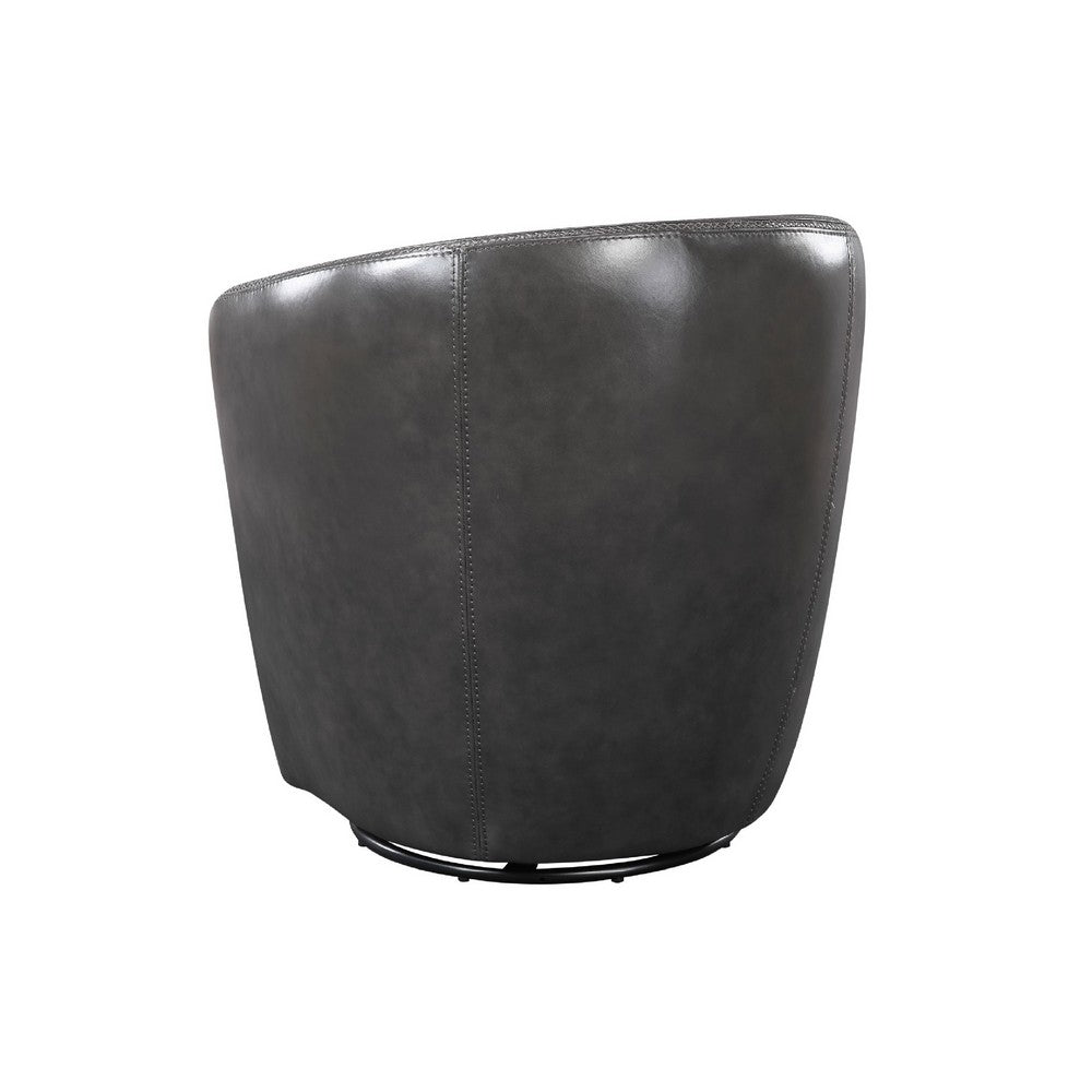 Dey Swivel Barrel Chair with Curved Back | Smoky Gray Top Grain Leather