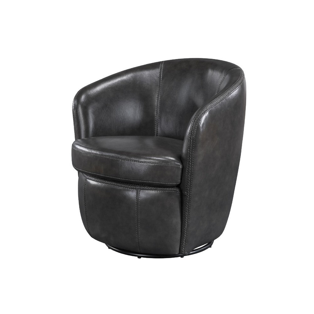 Dey Swivel Barrel Chair with Curved Back | Smoky Gray Top Grain Leather