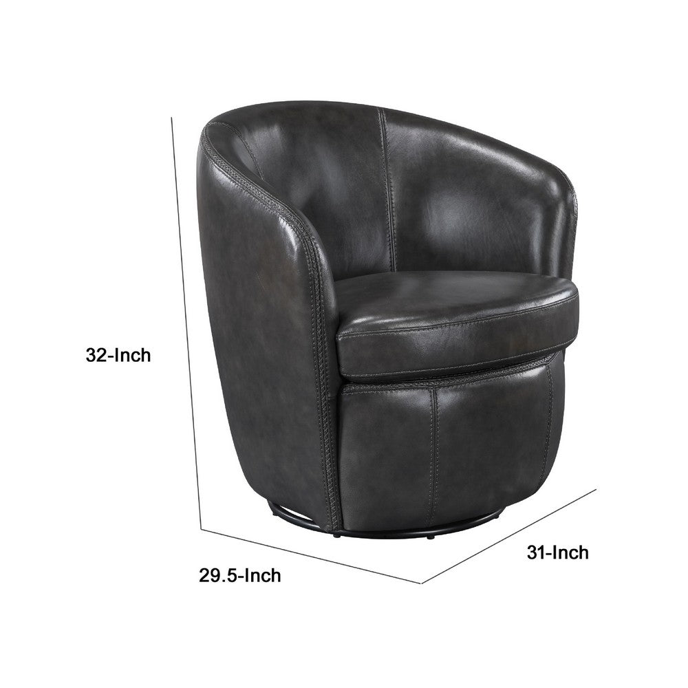Dey Swivel Barrel Chair with Curved Back | Smoky Gray Top Grain Leather