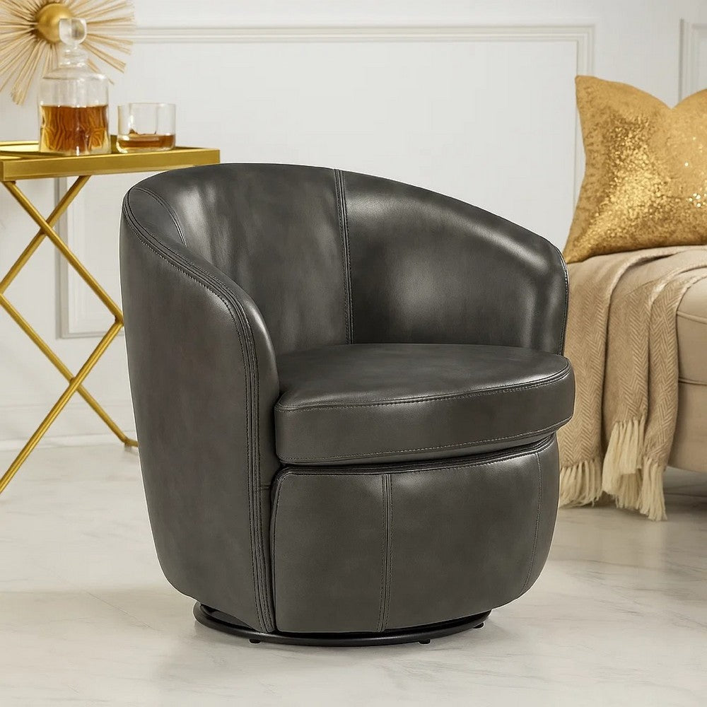 Dey Swivel Barrel Chair with Curved Back | Smoky Gray Top Grain Leather