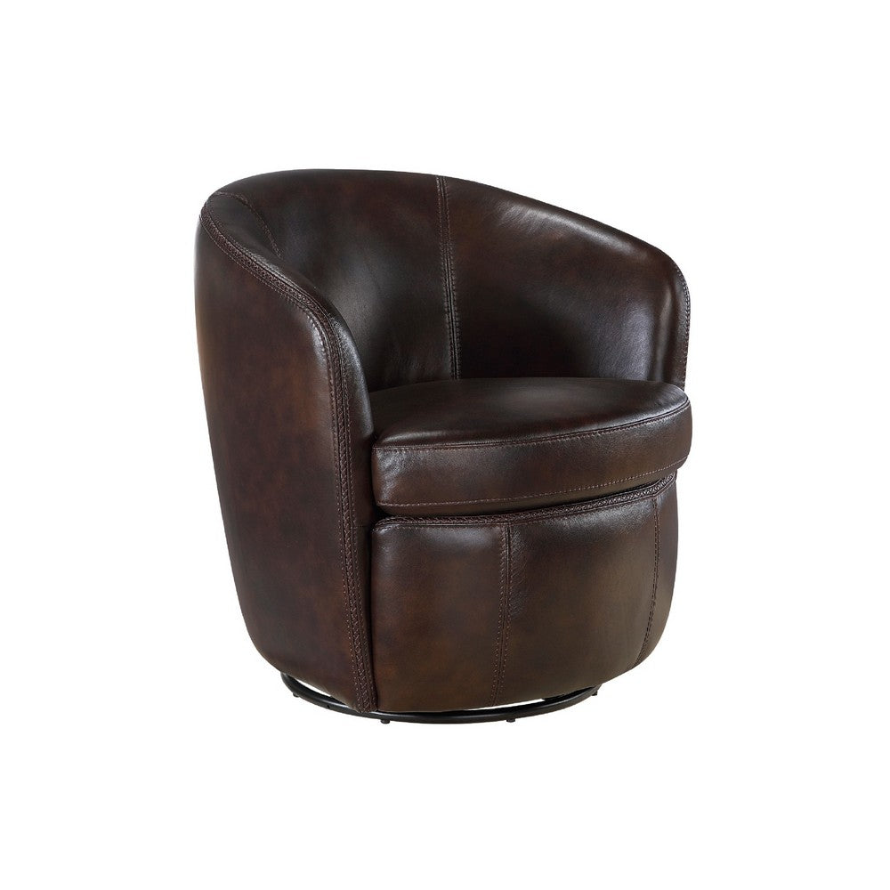Dey Swivel Barrel Chair with Curved Back | Bronze Top Grain Leather