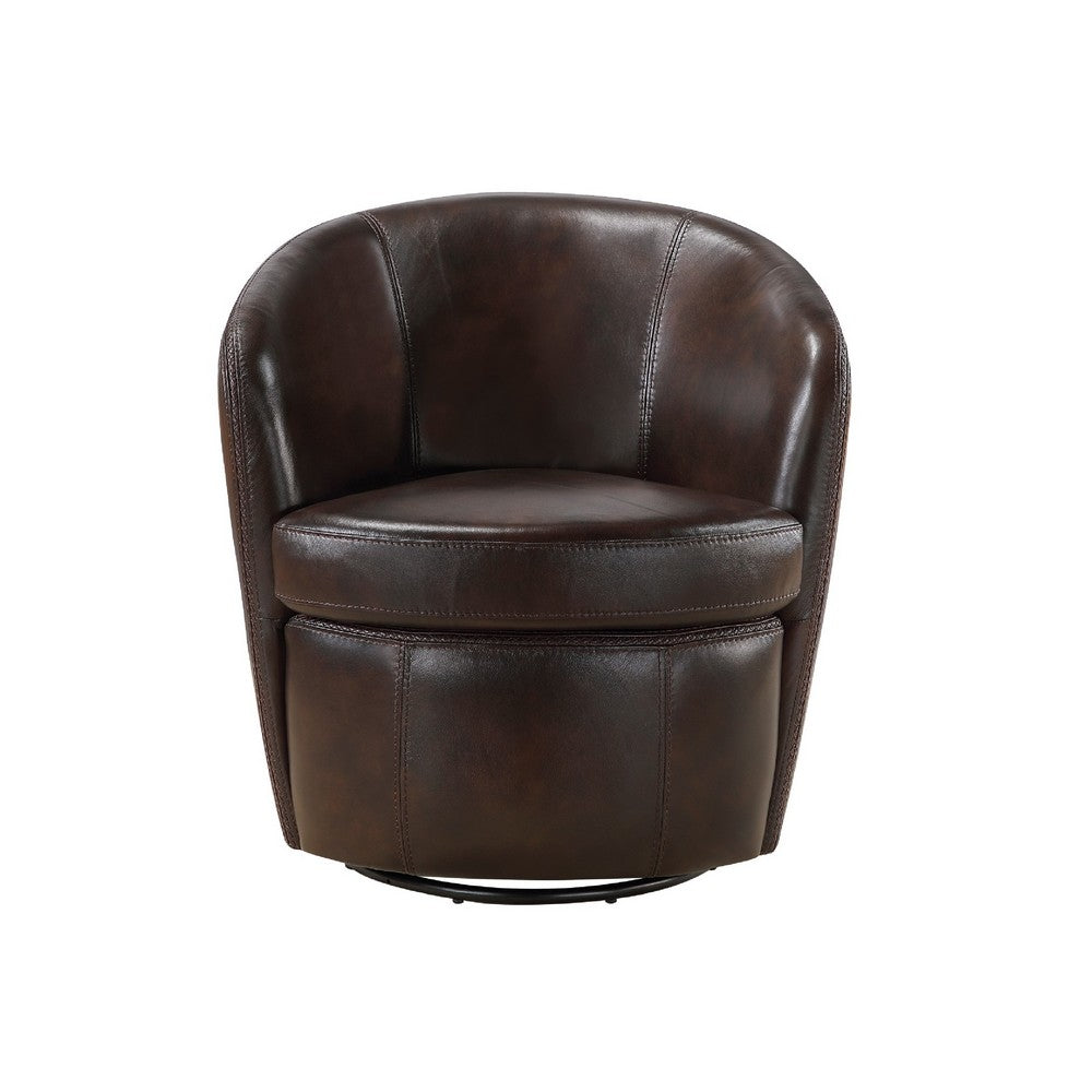 Dey Swivel Barrel Chair with Curved Back | Bronze Top Grain Leather