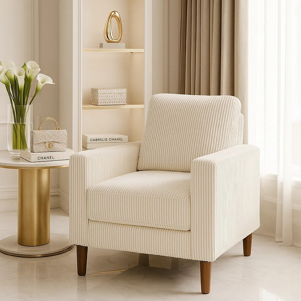 Cey Sofa Armchair | Beige Corduroy Upholstery | Modern Style Brown Legs