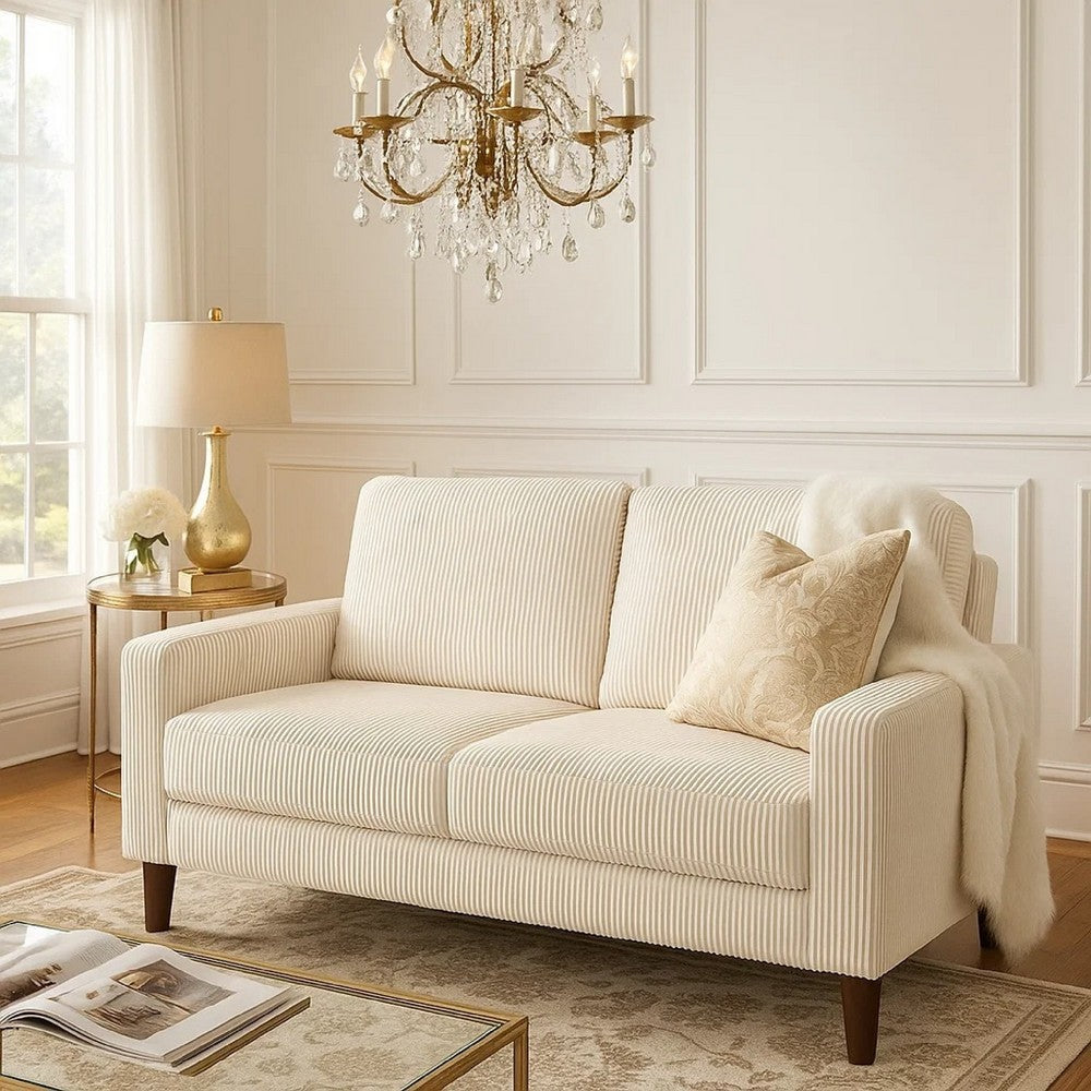 Cey Loveseat | Beige Corduroy Upholstery | Modern Style Brown Legs | 55"