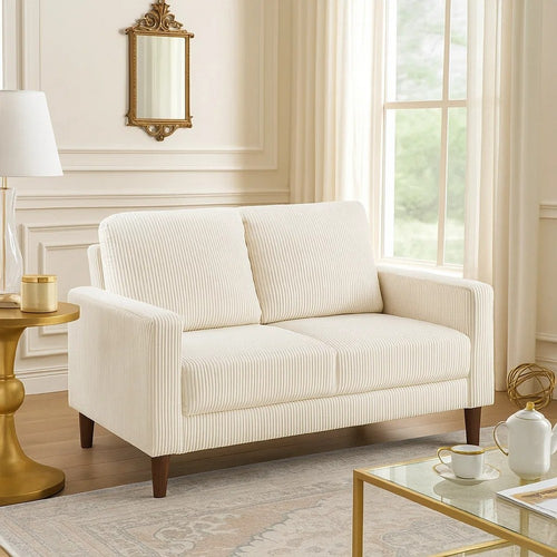 Cey Loveseat | Beige Corduroy Upholstery | Modern Style Brown Legs | 55"