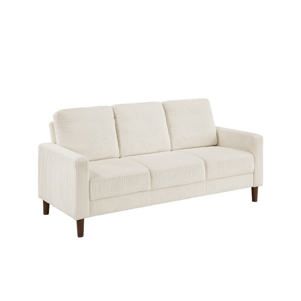 Cey Sofa | Beige Corduroy Upholstery | Modern Style Brown Legs | 77"