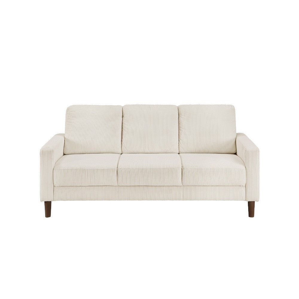 Cey Sofa | Beige Corduroy Upholstery | Modern Style Brown Legs | 77"
