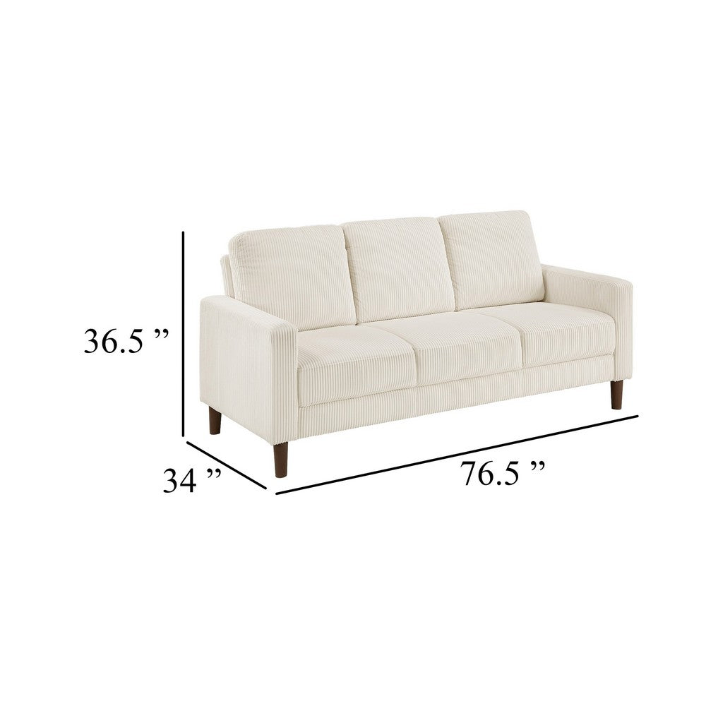 Cey Sofa | Beige Corduroy Upholstery | Modern Style Brown Legs | 77"