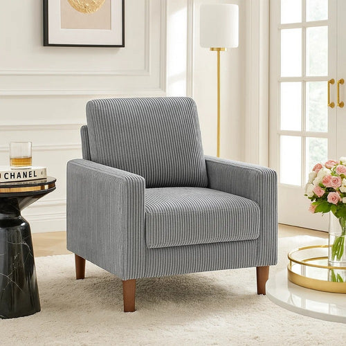 Cey Sofa Armchair | Gray Corduroy Upholstery | Modern Style Brown Legs