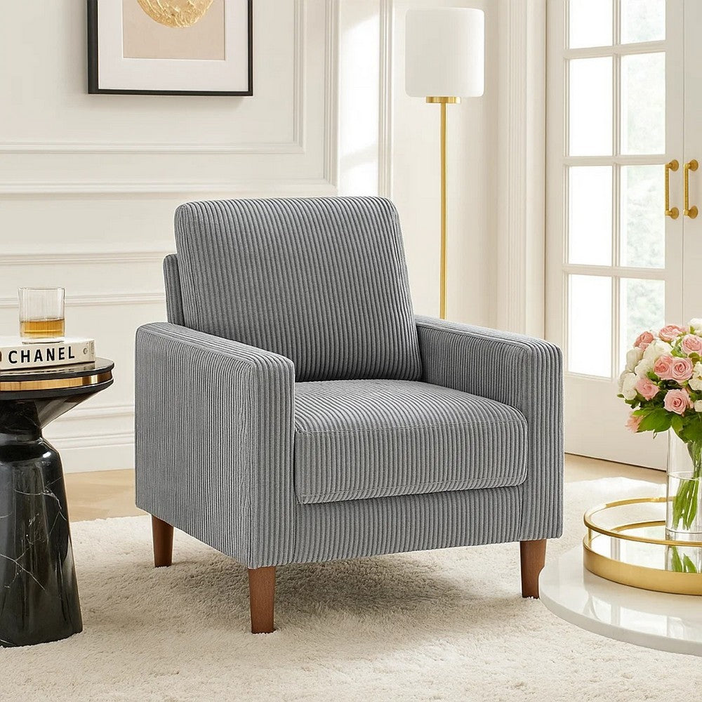 Cey Sofa Armchair | Gray Corduroy Upholstery | Modern Style Brown Legs
