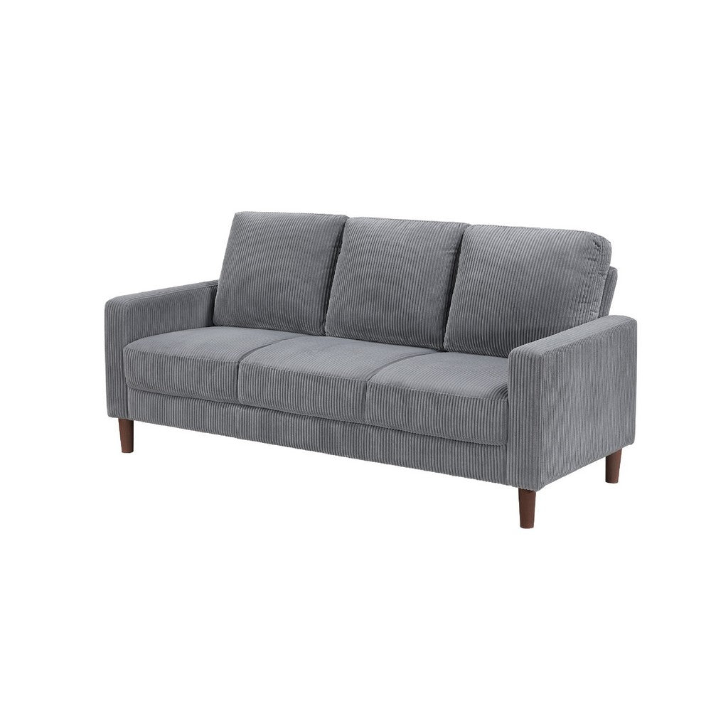 Cey Sofa | Gray Corduroy Upholstery | Modern Style Brown Legs | 77"