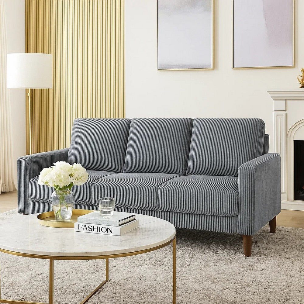 Cey Sofa | Gray Corduroy Upholstery | Modern Style Brown Legs | 77"