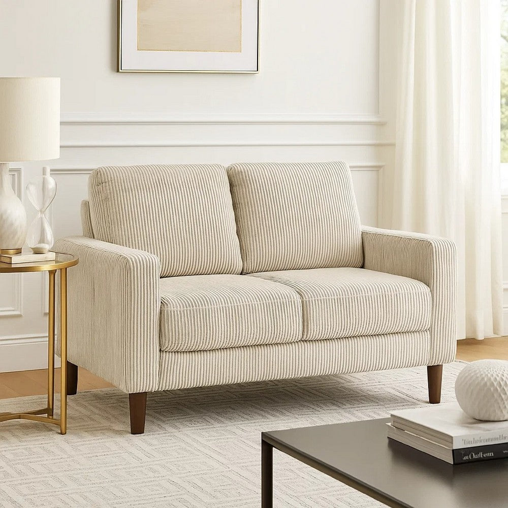 Cey Loveseat | Taupe Corduroy Upholstery | Modern Style Brown Legs | 55"