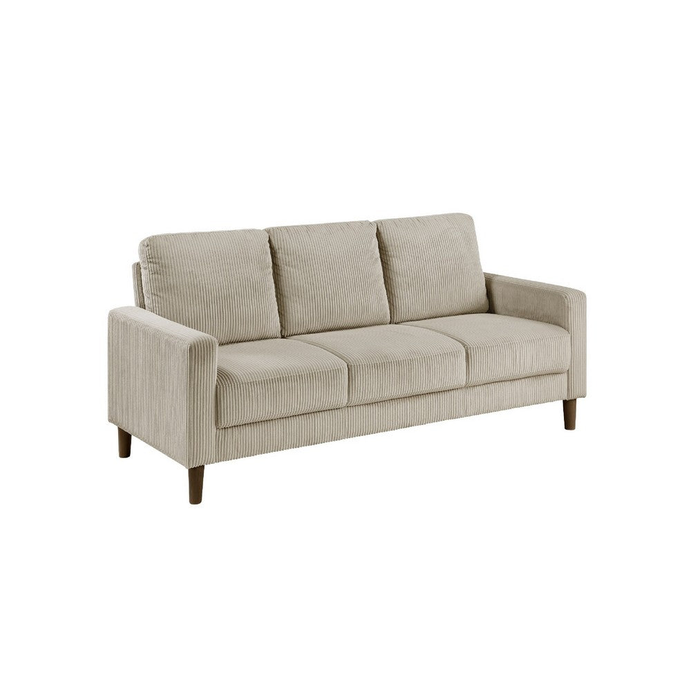 Cey Sofa | Taupe Corduroy Upholstery | Modern Style Brown Legs | 77"
