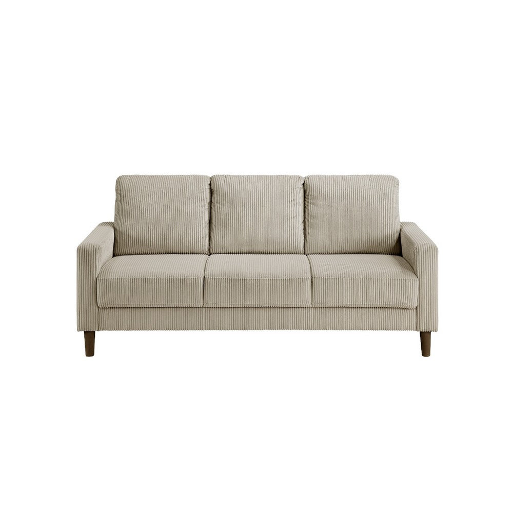 Cey Sofa | Taupe Corduroy Upholstery | Modern Style Brown Legs | 77"