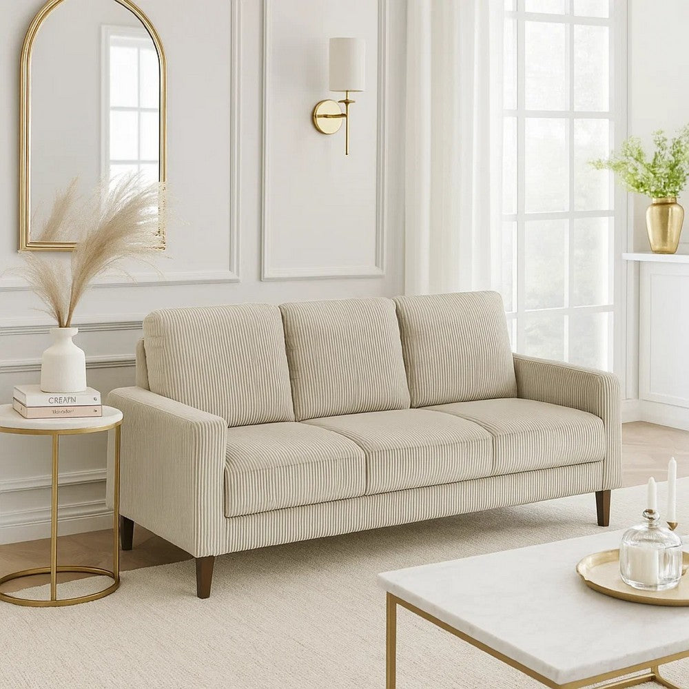 Cey Sofa | Taupe Corduroy Upholstery | Modern Style Brown Legs | 77"