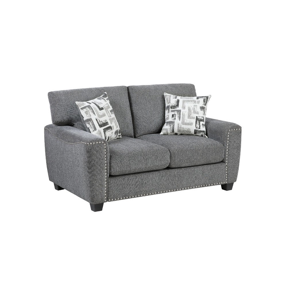 Koi Loveseat with 2 Pillows | Reversible Cushions | Gray Chenille | 65"
