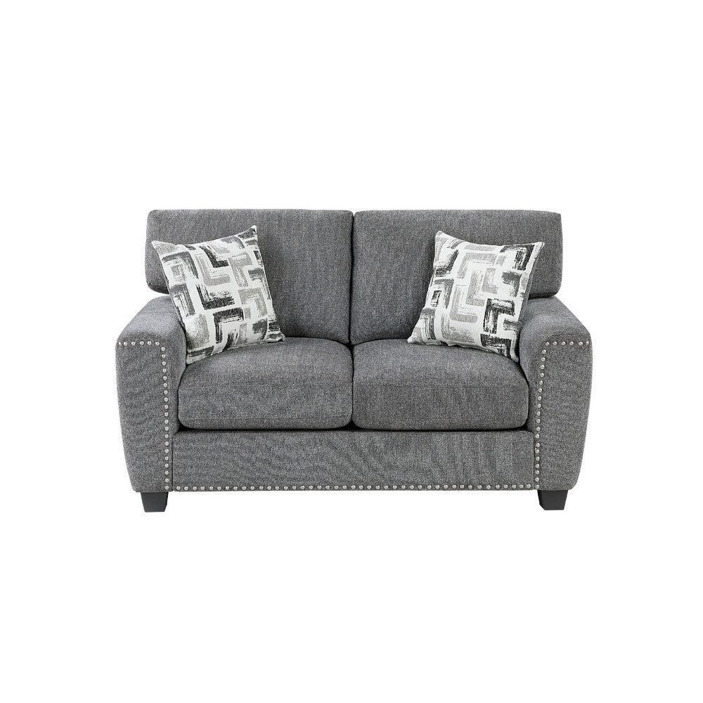 Koi Loveseat with 2 Pillows | Reversible Cushions | Gray Chenille | 65"