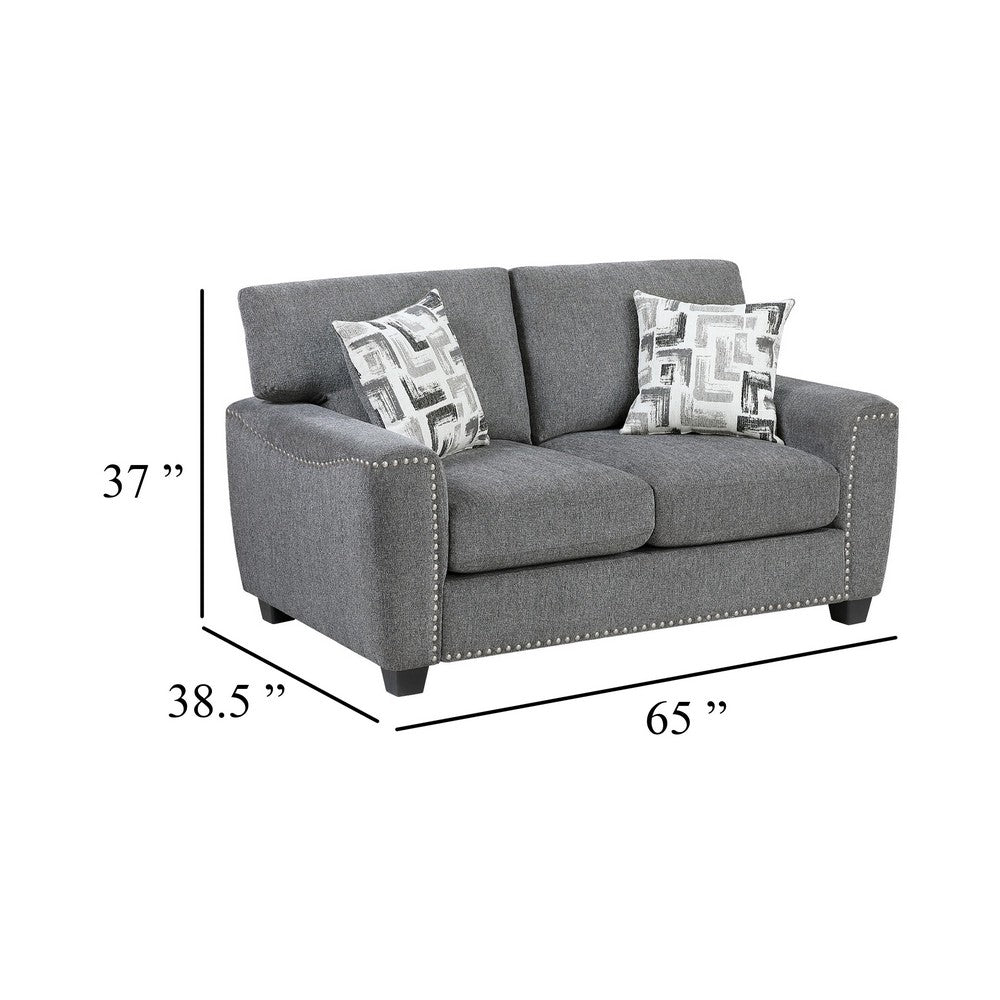 Koi Loveseat with 2 Pillows | Reversible Cushions | Gray Chenille | 65"