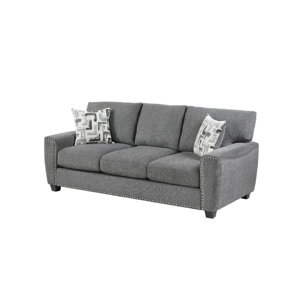 Koi Sofa with 2 Pillows | Reversible Cushions | Gray Chenille | 89"