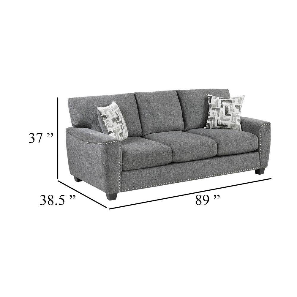 Koi Sofa with 2 Pillows | Reversible Cushions | Gray Chenille | 89"