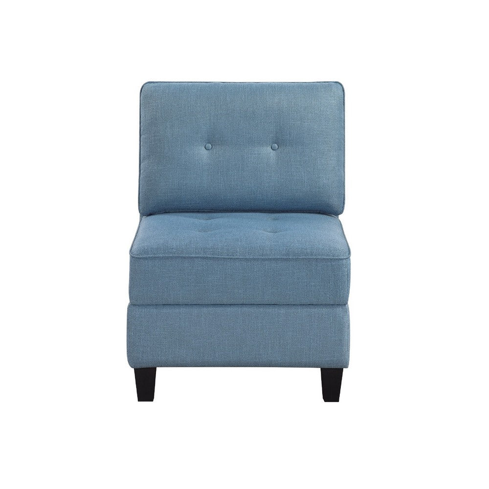 Gey Modular Storage Accent Armless Chair | Tufted Blue Upholstery