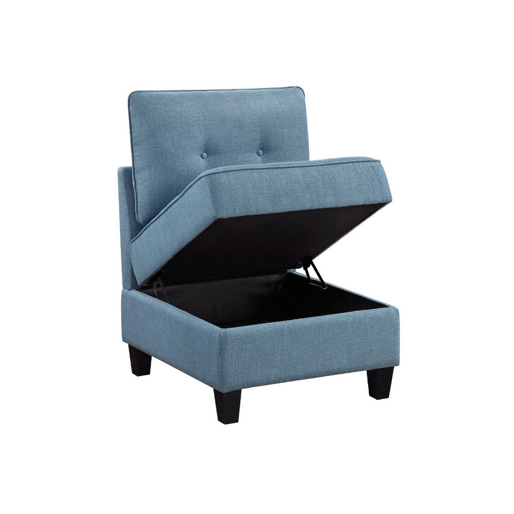 Gey Modular Storage Accent Armless Chair | Tufted Blue Upholstery