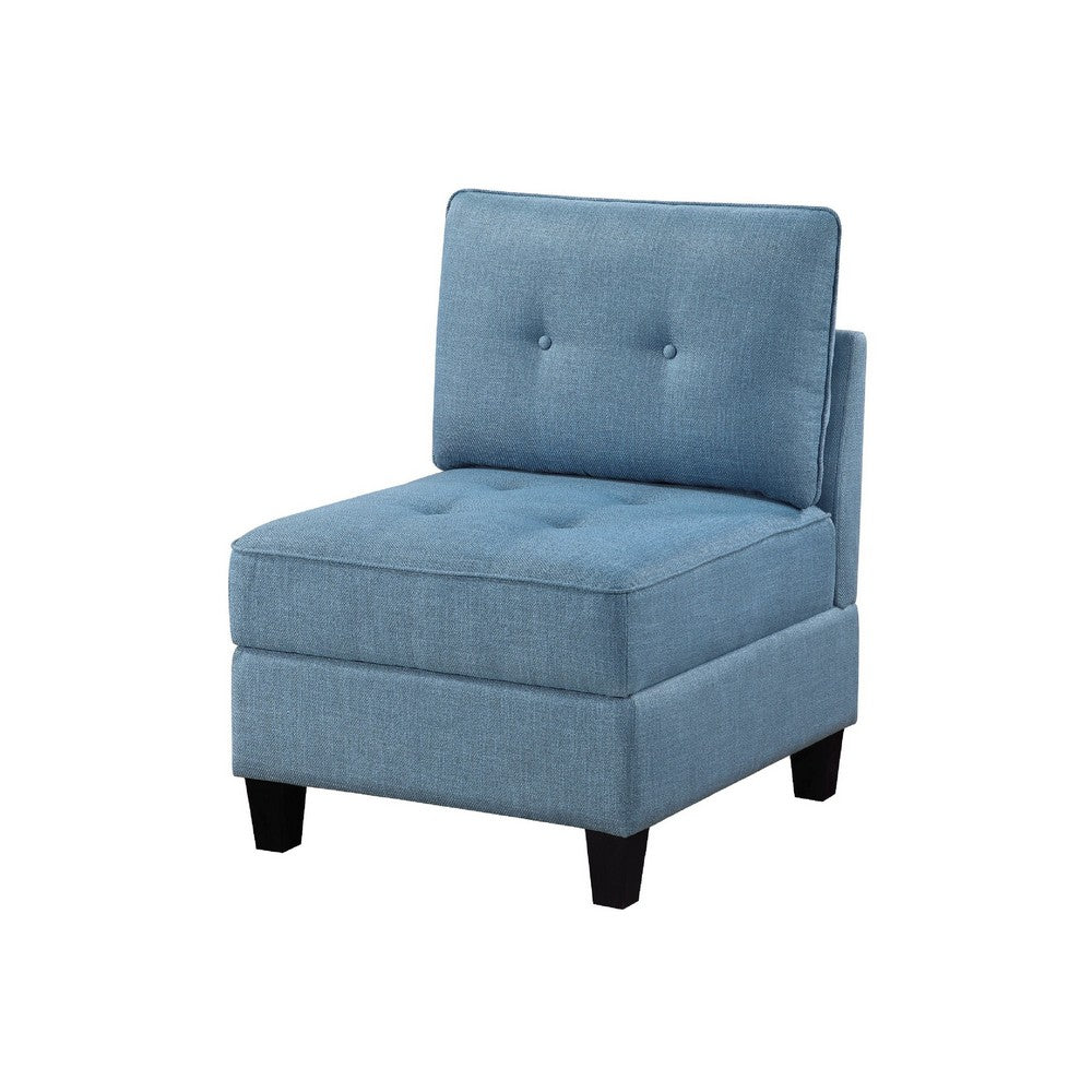 Gey Modular Storage Accent Armless Chair | Tufted Blue Upholstery