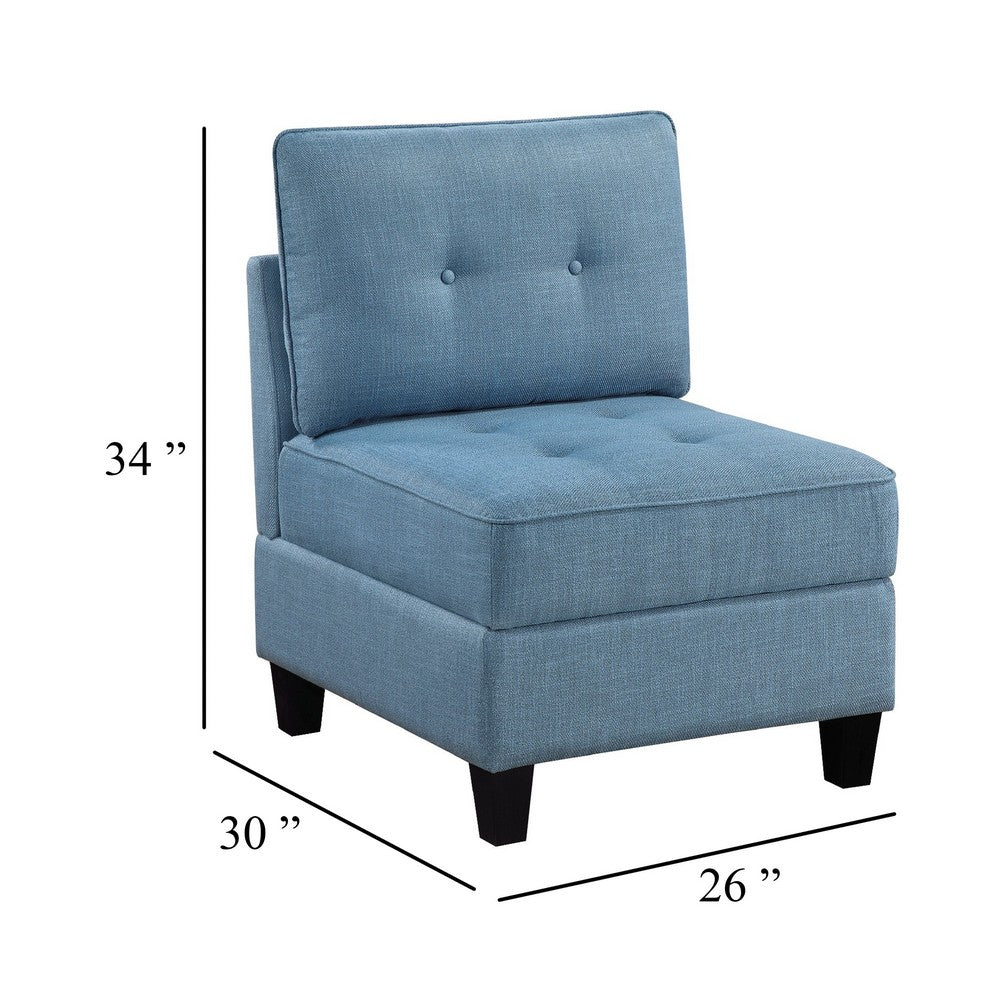 Gey Modular Storage Accent Armless Chair | Tufted Blue Upholstery