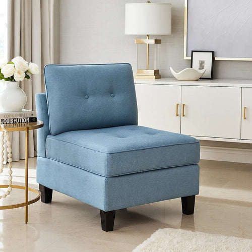 Gey Modular Storage Accent Armless Chair | Tufted Blue Upholstery