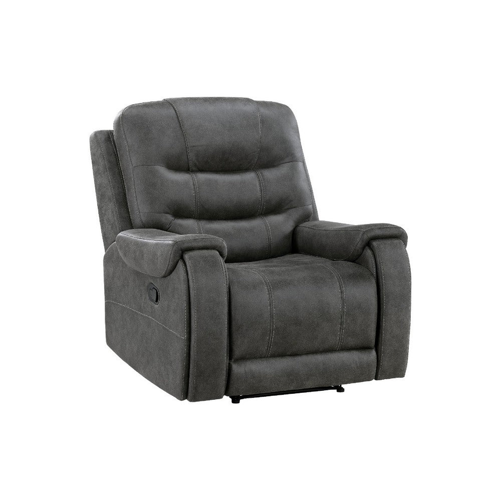 Oby Manual Reclining Chair | Panel Stitched Back | Dark Gray Microfiber