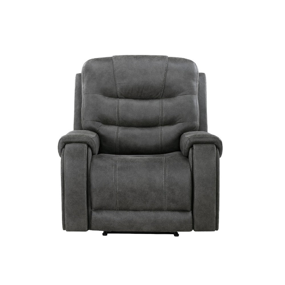 Oby Manual Reclining Chair | Panel Stitched Back | Dark Gray Microfiber