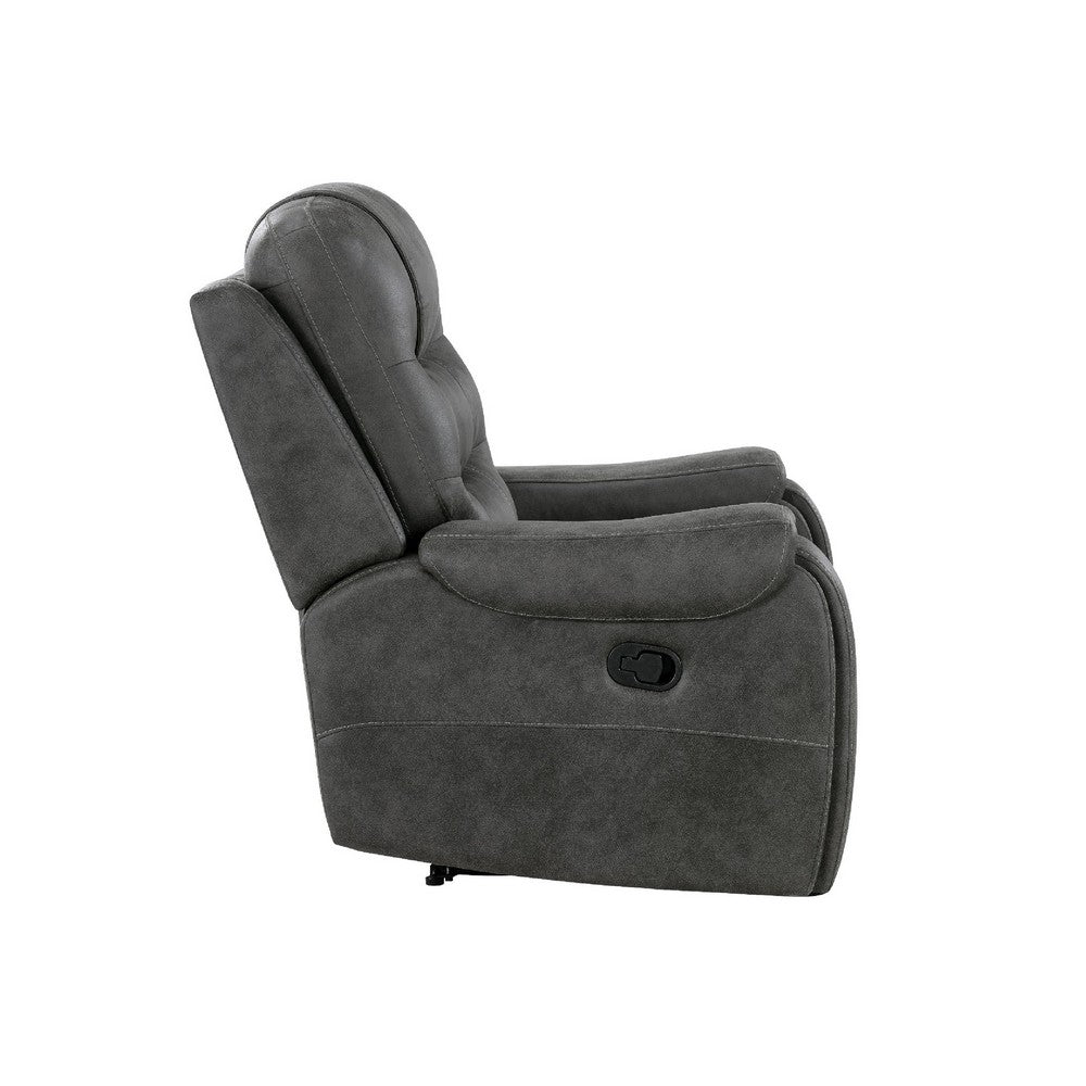 Oby Manual Reclining Chair | Panel Stitched Back | Dark Gray Microfiber