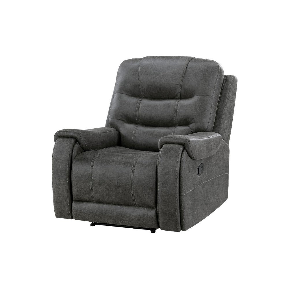 Oby Manual Reclining Chair | Panel Stitched Back | Dark Gray Microfiber
