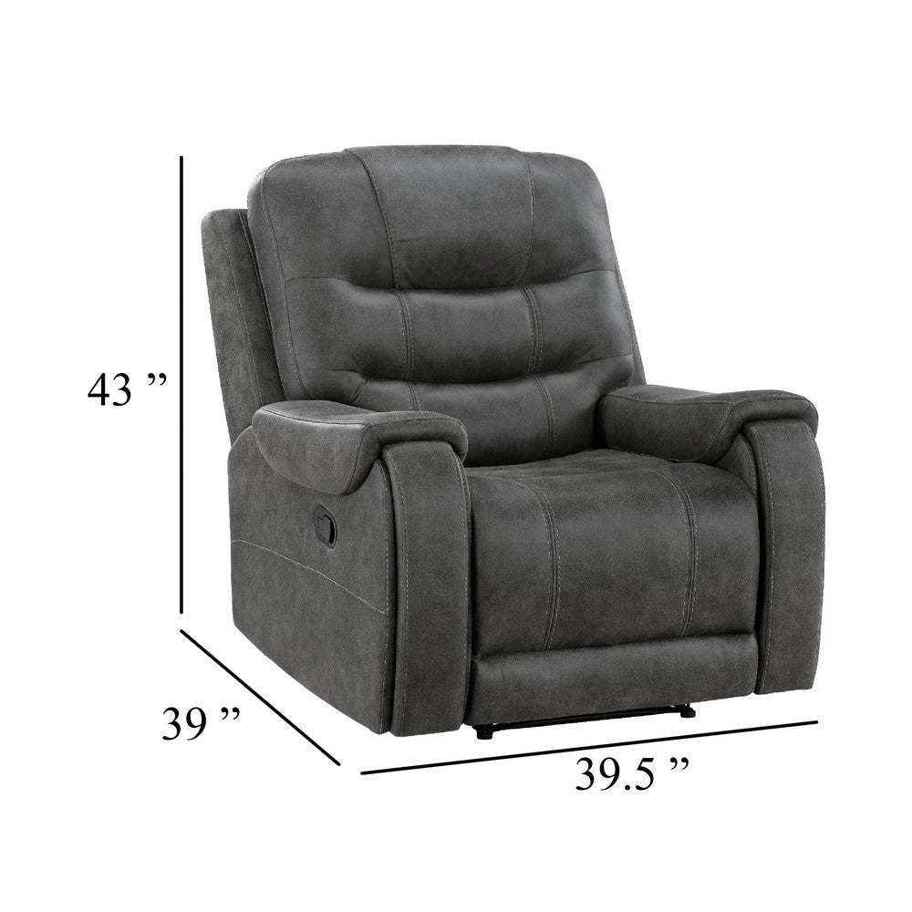 Oby Manual Reclining Chair | Panel Stitched Back | Dark Gray Microfiber