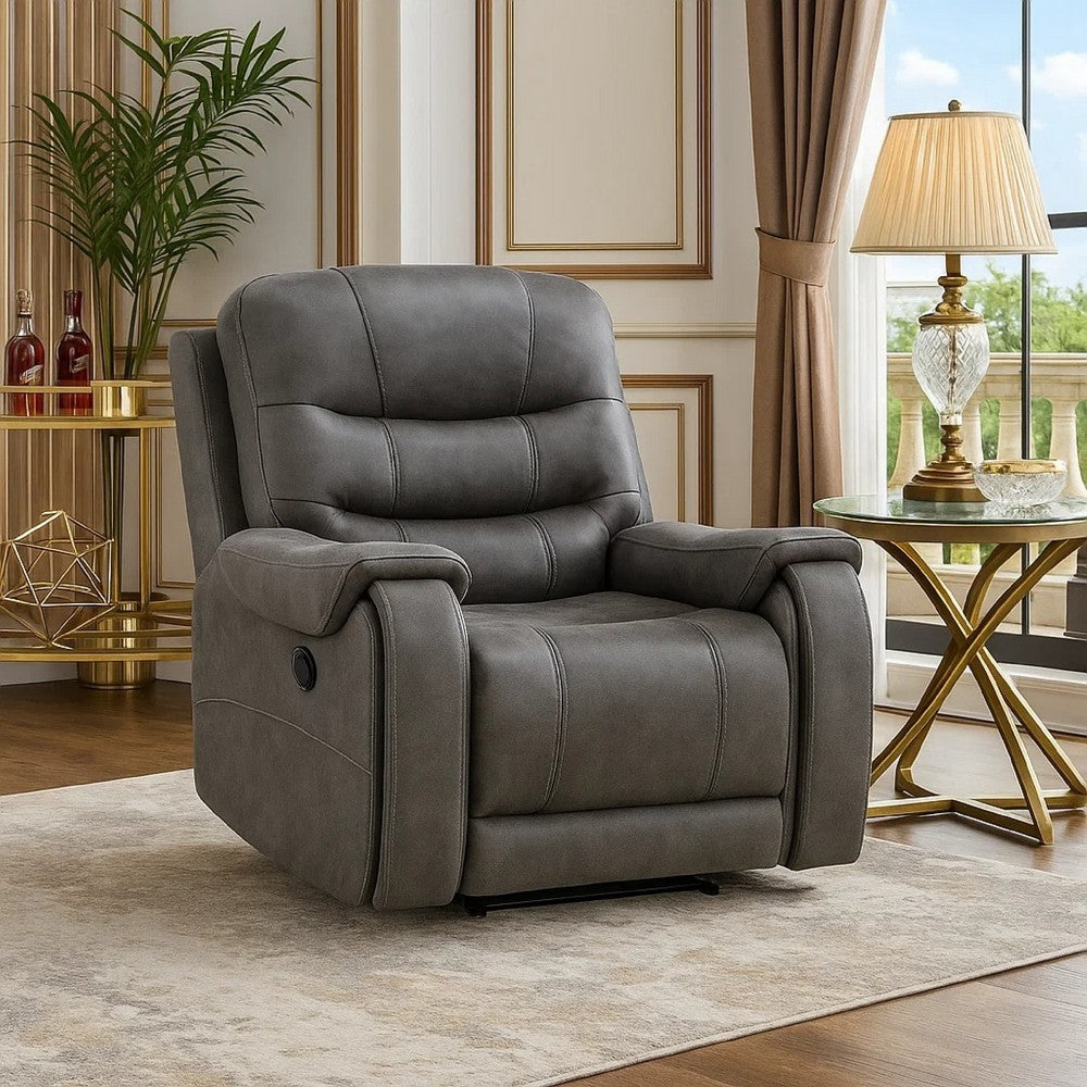Oby Manual Reclining Chair | Panel Stitched Back | Dark Gray Microfiber