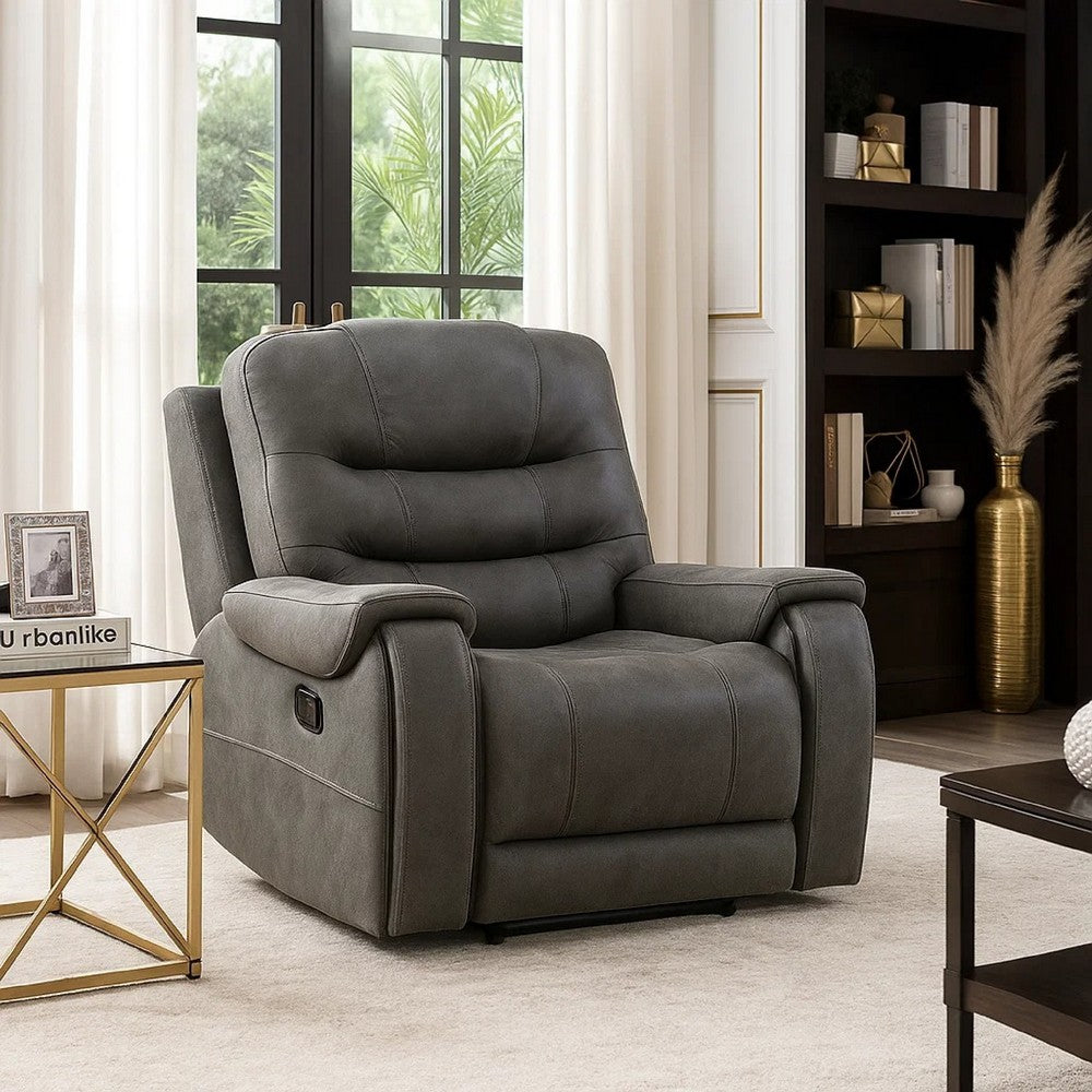 Oby Manual Reclining Chair | Panel Stitched Back | Dark Gray Microfiber