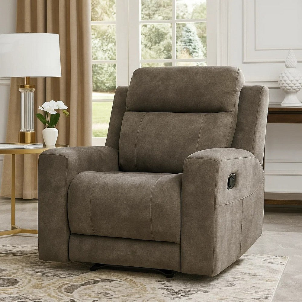 Diti Manual Pull Tab Reclining Chair |Brown Stain Resistant Microfiber