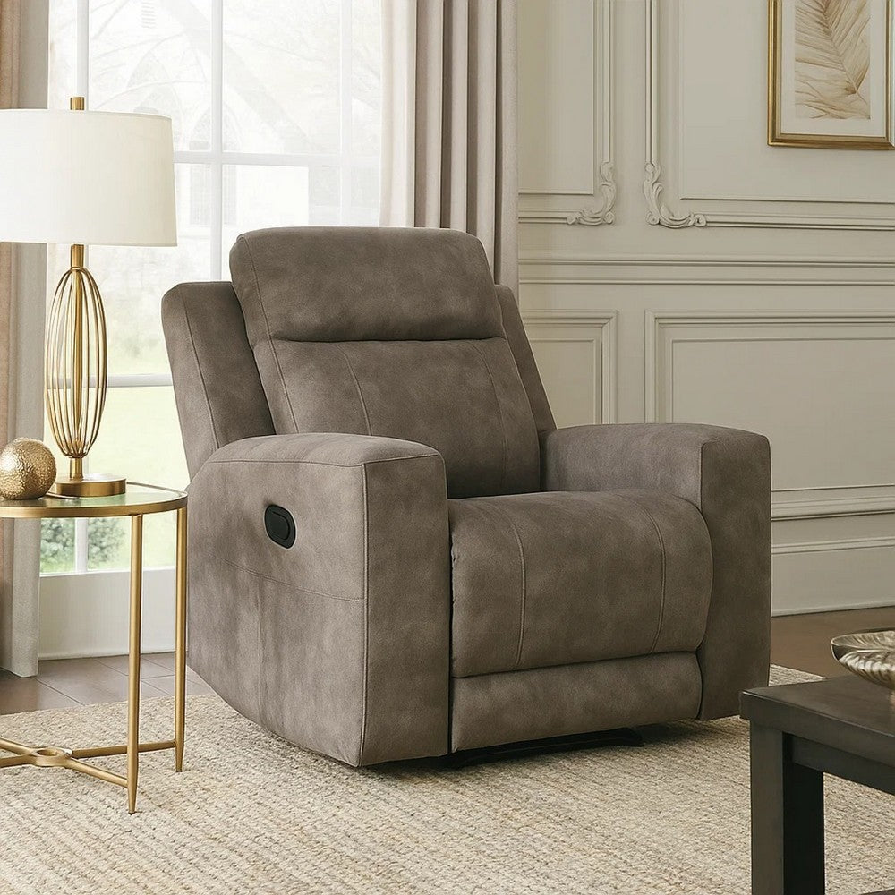 Diti Manual Pull Tab Reclining Chair |Brown Stain Resistant Microfiber